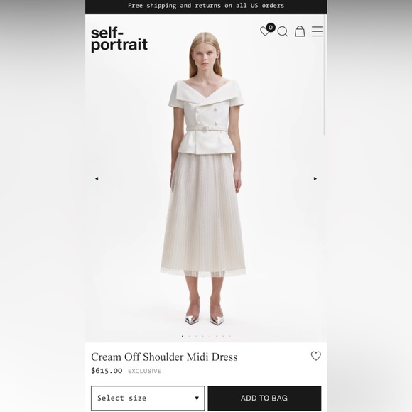 Self Portrait Cream Off Shoulder Midi Dress - Picture 2 of 2